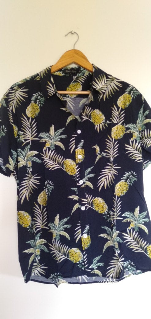 Waimea Casuals Pineapple Gold Navy Hawaiian Shirt 4XL